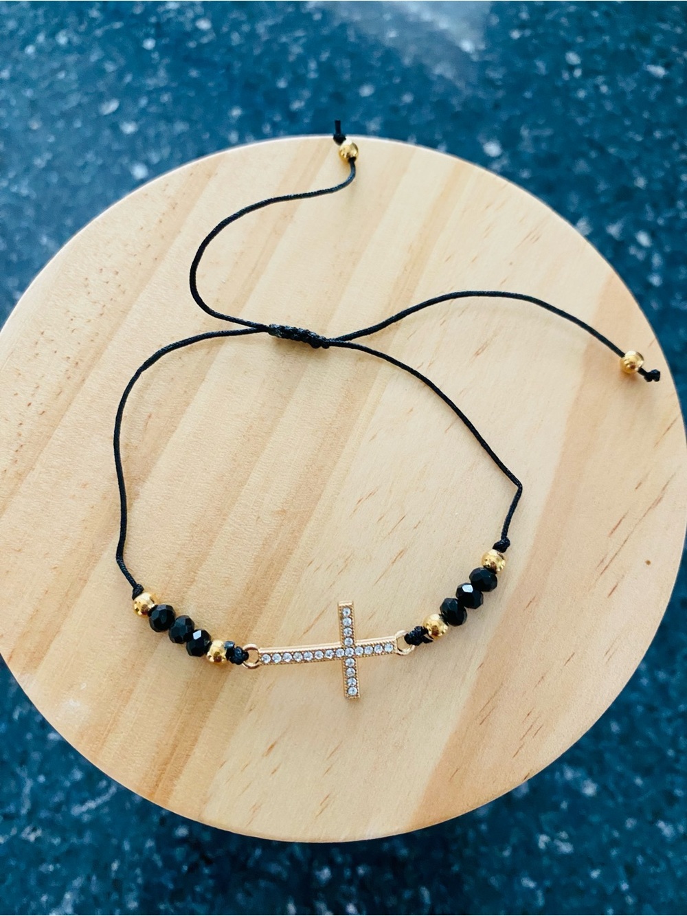 Gold & Black Cross Bead Adjustable Bracelet - Women Jewelry